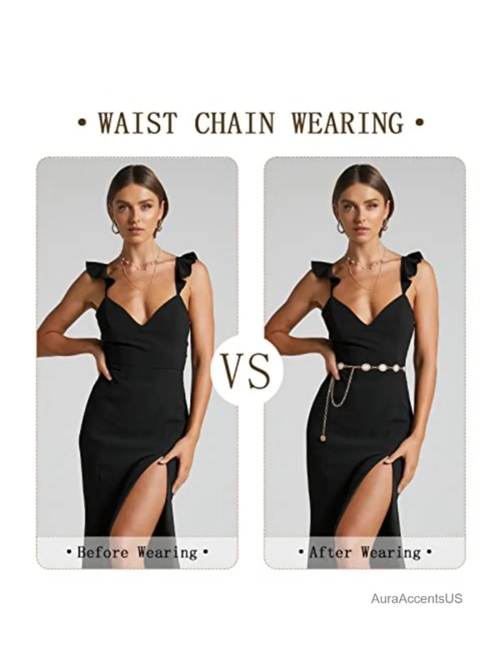Metal Waist Chain Belt for Women - Pearls Rhinestone Gold Silver Belt for